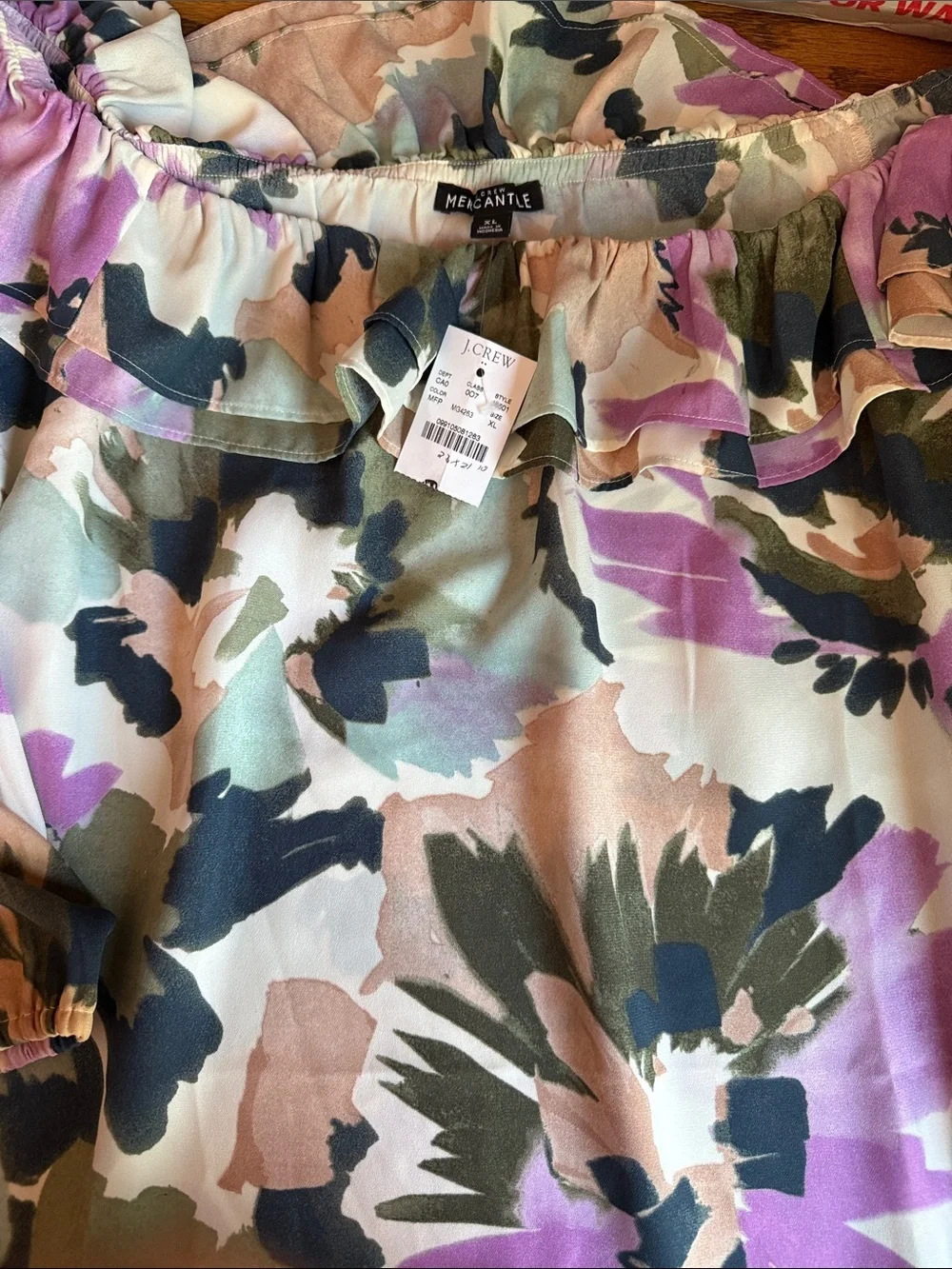 J Crew Boho-Chic Floral Off-the-Shoulder Ruffle Blouse | Size XL NWT 110.00
